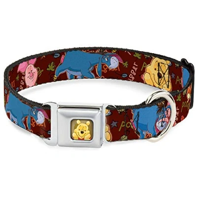 Image of Dog Collar Seatbelt Buckle Mickey Mouse Expressions Close Up Black White 9 to 15 Inches 1.0 Inch Wide