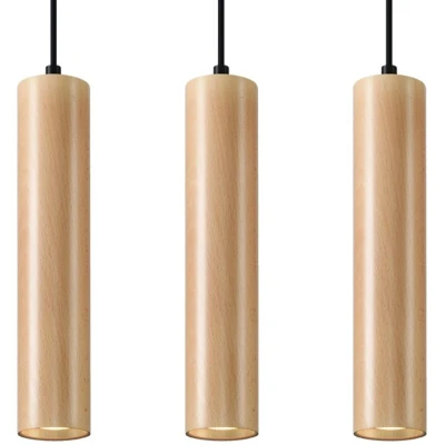 Image of Lino Triple Hanging Pendant Light Natural Wood GU10