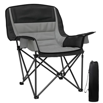Image of Outsunny Folding Camping Chair for Adults, Portable Padded with Cup Holders, Side Pockets and Carry bag Picnic, Hiking, Fishing, Grey