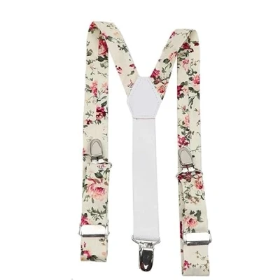 Image of DB Dickie Bow Men&#039;s Vintage Braces Adjustable with Heavy Duty Clasps (Cream Floral) suitable for formalwear, office, weddings, parties, grooms &amp; groomsmen outfits