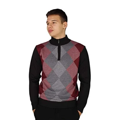 Image of Pierre Cardin Mens New Season Quarter Zip Argyle Knitted Jumper (Style 6 Burgundy, 2XL)