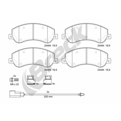 Image of 2H0698151, 2H0698151A Brake pad set BRECK 24484 00 703 10 excl. wear warning contact with accessories FORD: Transit Mk6 Van, Minibus