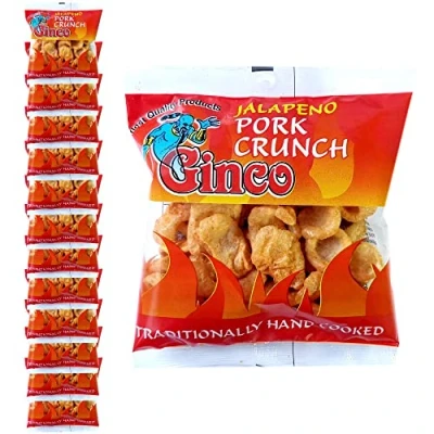 Image of Ginco Jalapeno Pork Crunch, 12 X 25G Packs Of Deliciously Seasoned Crispy Puffs, High Protein Low Carb Pub Snacks, Keto Friendly Snacks