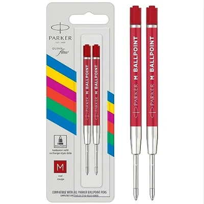 Image of Parker Ballpoint Pen Refill Medium Tip Red QUINKflow Ink 2 Count