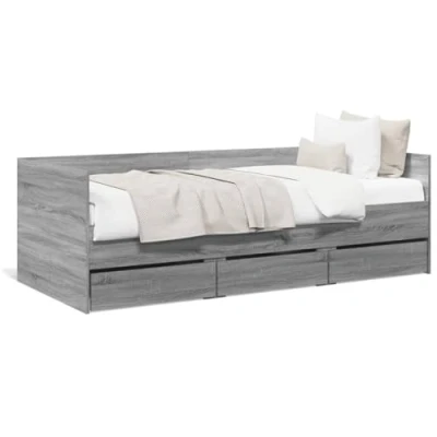 Image of BaraSh Daybed with Drawers Grey Sonoma 100x200 cm Engineered Wood,Bed Single,Trundle Bed Frame Single,Bed Pull Out (Trundle Single, No Mattress)
