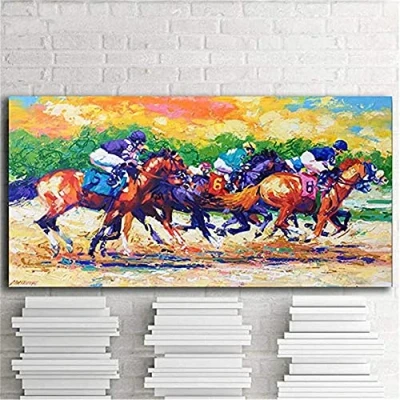Image of Large 5D Diamond Painting Kit for Adults Full Drill Colorful Landscape of Horse Racing 30x90cm DIY Art Crystal Rhinestone Embroidery Cross Stitch Craft Canvas Pictures Home Wall Decor