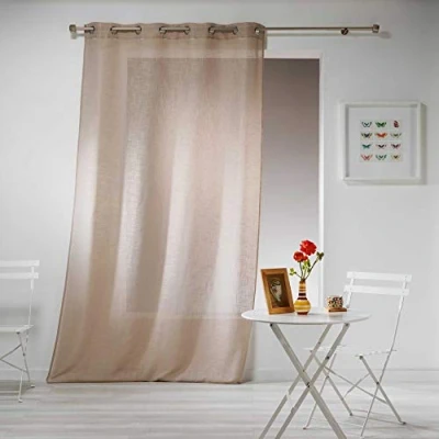 Image of Douceur d&#039;Intérieur Haltona Curtain with Eyelets Linen Effect Woven Polyester, Hazelnut, 240 x 140 cm