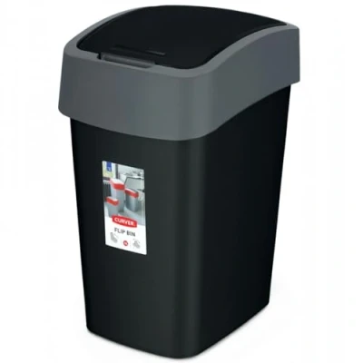 Image of Curver &quot;Flip Multipurpose Waste Bin, Black/Grey, 25 Litre