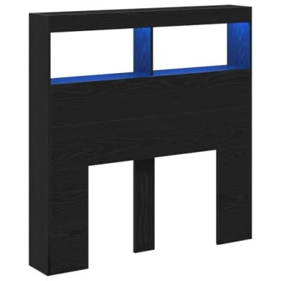 Image of vidaXL Headboard Cabinet with LED Lights Black Oak Engineered Wood 100x17x102 cm Modern Bedroom Freestanding Storage Unit