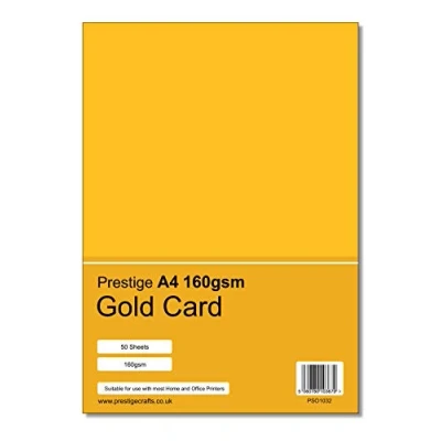 Image of Prestige A4 160gsm Coloured Card Printing Inkjet Laser Craft 50 Sheets per Pack 19 Colours (Gold)
