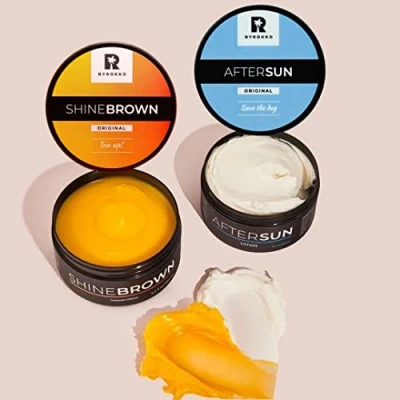 Image of BYROKKO Original Shine Brown Premium Tan Boosting Cream (190 ml) + Cooling After Sun (180 Exceptional Tanning, Skin Hydration and Protection Against Sunburn