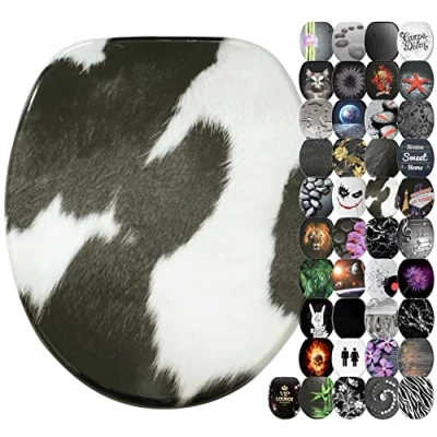 Image of Sanilo Soft Close Toilet Seat, Wide Choice of Black Seats, Stable Hinges, Easy to Mount (Cow Spots)
