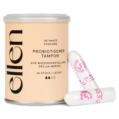 Image of Probiotic Mini Tampons, Pack of 14 Ellen® Tampons Enriched with Probiotics Gentle Care for Vaginal Health