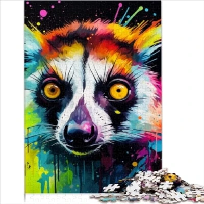 Image of psychedelic lemur Jigsaw Puzzle 1000 Adult Pieces Premium 100% Recycled Board for Kids Age 14 Years Up Best Gift Adults and 1000pcs（26x38cm）