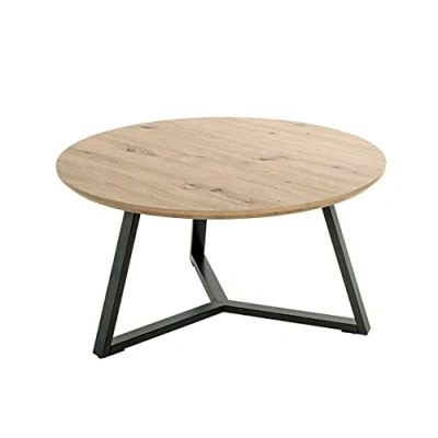Image of HAKU Mobel Coffee Table Oak, Black, Mdf, Metal Size: H 42 cm X Ø 80 cm, Style: Modern