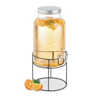 Image of Relaxdays Beverage Dispenser with Insert, Tap &amp; Lid, Glass, Lemonade Container, Water Reservoir, 6 litres, Transparent, 98 x 44 38 cm
