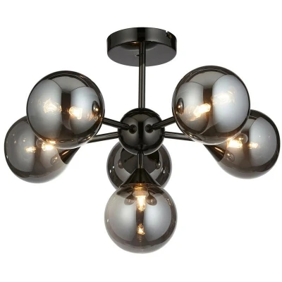 Image of Oscar 6 Light Multi Arm Glass Shade Semi Flush Ceiling Lamp Black Chrome