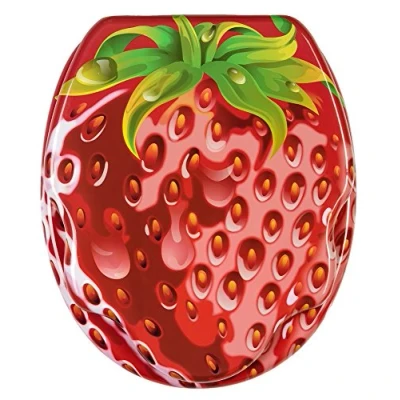 Image of Sanilo Toilet Seat, Stable Hinges, Easy to Mount, Wooden Seat Strawberry