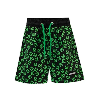 Image of Minecraft Boys Creeper Swim Shorts Black Age 8 to 9 Years