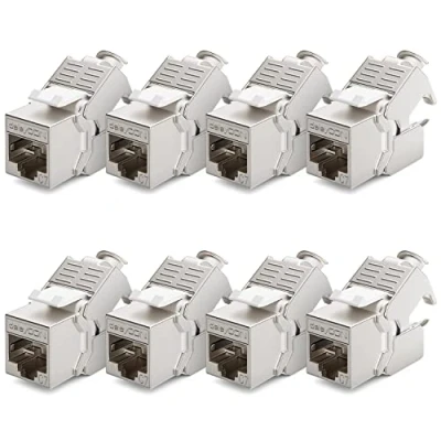 Image of deleyCON 8x CAT 7 Keystone Jack Module Optimal for CAT7 CAT6 CAT6a Installation Cable Connector Patch Network STP Shielding RJ45 Socket 1000 MHz 10 Gbit/s Insulation Terminal (LSA)