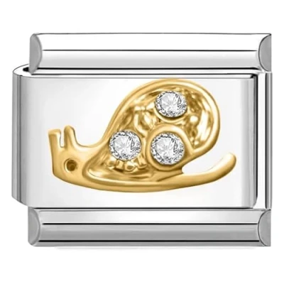 Image of Quiges 9mm Italian Style Charm Link Module Stainless Steel Zirconia Gold Snail for Bracelets