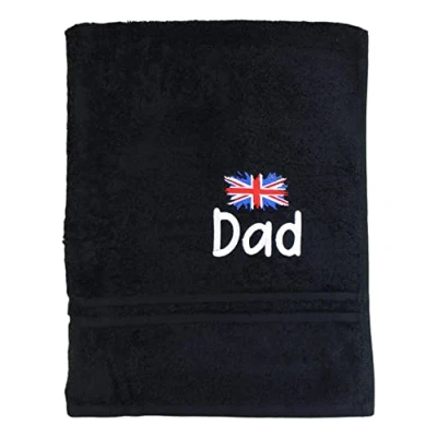 Image of TeddyT&#039;s Personalised Men&#039;s Union Jack Embroidered Bath Towel Gift (Black)