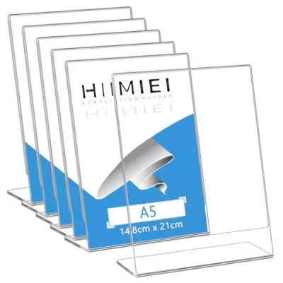 Image of HIIMIEI A5 Display Stand Acrylic Poster Menu Holder for Table Clear Ad Frame Perspex Sign Holder, Plastic Brochure Paper Signs(6 Pack)