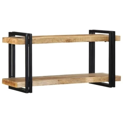 Image of vidaXL wall shelf 90x33x45 cm solid mango wood floating storage rack retro style with iron frame for living room/office/study