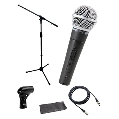 Image of Shure SM58 S Microphone Bundle with on/off Switch, clip and pouch, MIC Boom Stand XLR Cable