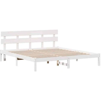 Image of vidaXL White Pine wood Bed Frame Solid 180 x 200 cm