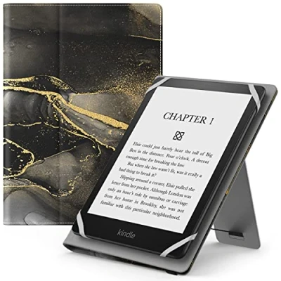 Image of MoKo Universal Case for 6&quot;,6.8&quot;,7&quot; Kindle eReaders Fire Tablet Kindle/Kobo/Voyaga/Lenovo/Sony E Book Tablet, Lightweight PU Leather Folio Shell Cover Case, with Hand Strap, Marble Black Gold