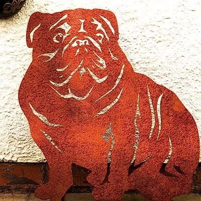 Image of English Bulldog Statue Garden Ornament Christmas Decor Dog Themed Gift Lover Mom Her Woman Him Figurine Metal Door Stop American (Natural Oxidised)