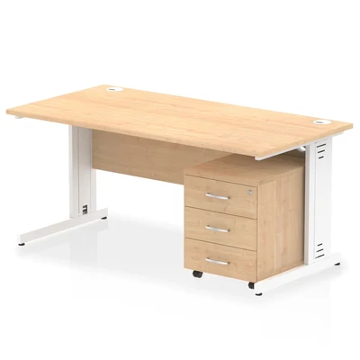 Image of Impulse 1600x800mm Desk Maple Top White Cable Managed Leg + Mobile Ped