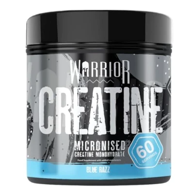 Image of Warrior Creatine Monohydrate Powder Micronised for Easy Mixing and Consumption 100 Percent Pure Proven to Improve Physical Performance Recovery, 5 g Servings (Blue Razz, 300 g)