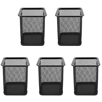 Image of 5 Pieces Office Storage Pen Holder, Pencil Cup, Mesh Pot, Desk Organizer, Square Used to Store Pencils, Pens, Eyebrow Pencils and Small Objects