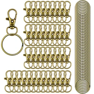 Image of HXSEMAYIG 100PCS Keychain Hooks with Key Rings,.Metal Swivel Lobster Claw Clasps, for Clip Lanyard, Jewelry Making, Crafts (Green Bronze)