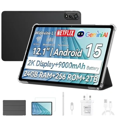 Image of Blackview Tablet 12 inch Android 15 with Pen, MEGA 2 Gaming SIM Card Slot, 24GB + 256GB (Up to 2TB), 2.4K 120Hz FHD+ IPS Display, 9000mAh/33W, 8MP 16MP AI Camera, 5G WiFi, GPS