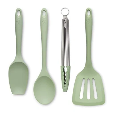 Image of Zeal JSET40G Non Stick Silicone Cooking Tongs, Sage Green
