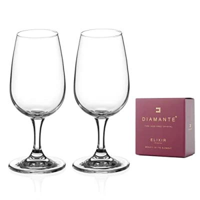 Image of DIAMANTE Port and Wine Tasting Glasses &#039;Auris&#039; Collection Undecorated Crystal Set of 2 Standardised Degustation