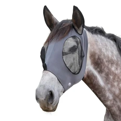 Image of WeatherBeeta Deluxe Stretch Bug Eye Saver with Ears, Grey/Black, Pony