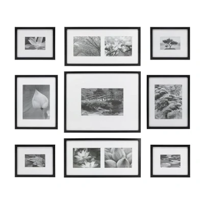Image of nielsen 9 Piece Photo Frame Set for 11 Pictures, Black Wooden Picture 4x6, 6x8, 8x10, 8x12 Art Prints and Hanging Wall Template Included, Ready to Hang