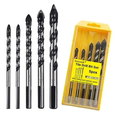 Image of luwiscook 5PCS Tile Drill Bit, Professional Bit for Porcelain Ceramic Tile, Concrete, Brick Wall, Glass, Plastic, Cement and Wood, Industrial Strength Bits Set (6 6 8 10 12mm)