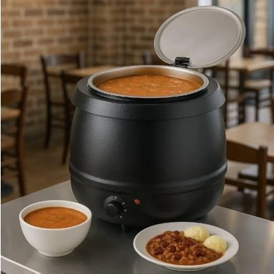 Image of Electric Soup Kettle, 10L Capacity, Black, Temperature Range 35C 95C, Commercial and Home Food Warmer