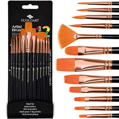 Image of REJODA Paint Brushes for Watercolor, Acrylic &amp; Oil Paintings, Professional Artist Painting Brush Set Kids Adults (10Pcs)