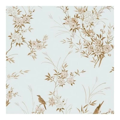 Image of Graham &amp; Brown Shabby Chic by Rachel Ashwell Bird Chinoiserie Blue Gold Floral Wallpaper