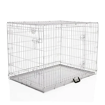 Image of Cozy Pet Dog Cage 42&quot; Light Grey Metal Tray Folding Puppy Crate Cat Carrier Crate. DC42G