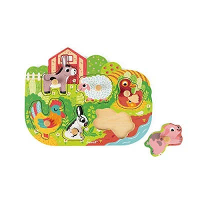 Image of Janod Wooden Puzzle Happy Farm 6 Pieces Toddler Toy For children from the Age of 18 Months, J07096