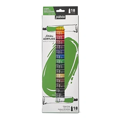 Image of Pebeo 668710 High Viscosity Studio Acrylics New set of 18 colors in 12 ML tubes
