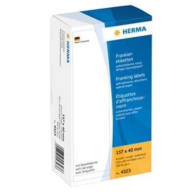 Image of Herma 157 x 40 mm Franking Labels with Tab Edge (Pack of 500)