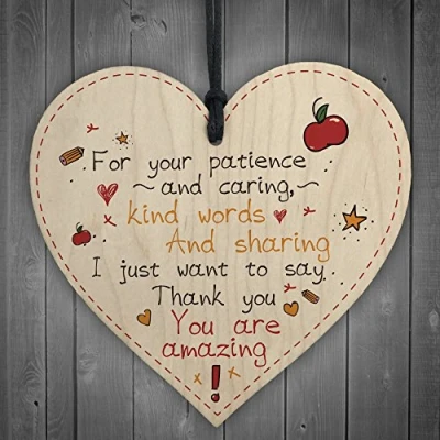 Image of RED OCEAN Leaving Nursery Wooden Heart Plaque Teacher Childminder Preschool Thank You Gift